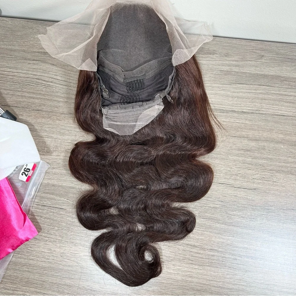 Chocolate Brown Human Hair Body Wave Lace Front 26 Inch Wig